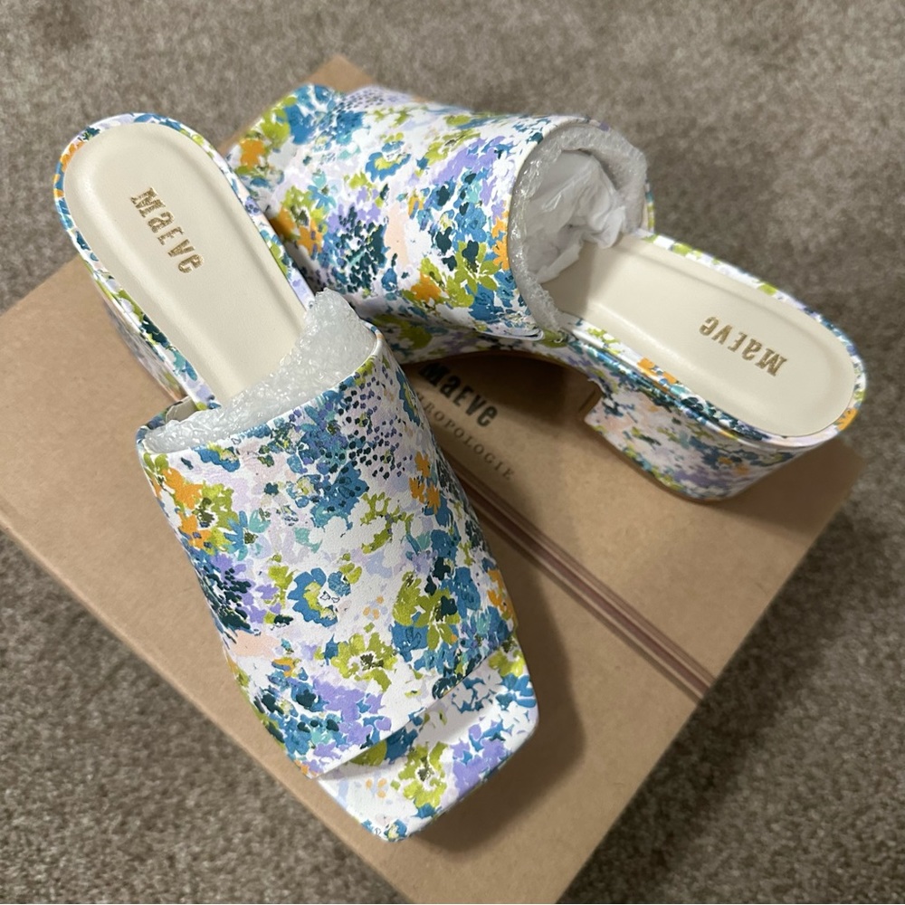 Anthropologie Maeve Platform heels floral blocked heel size 37 - Picture 2 of 11